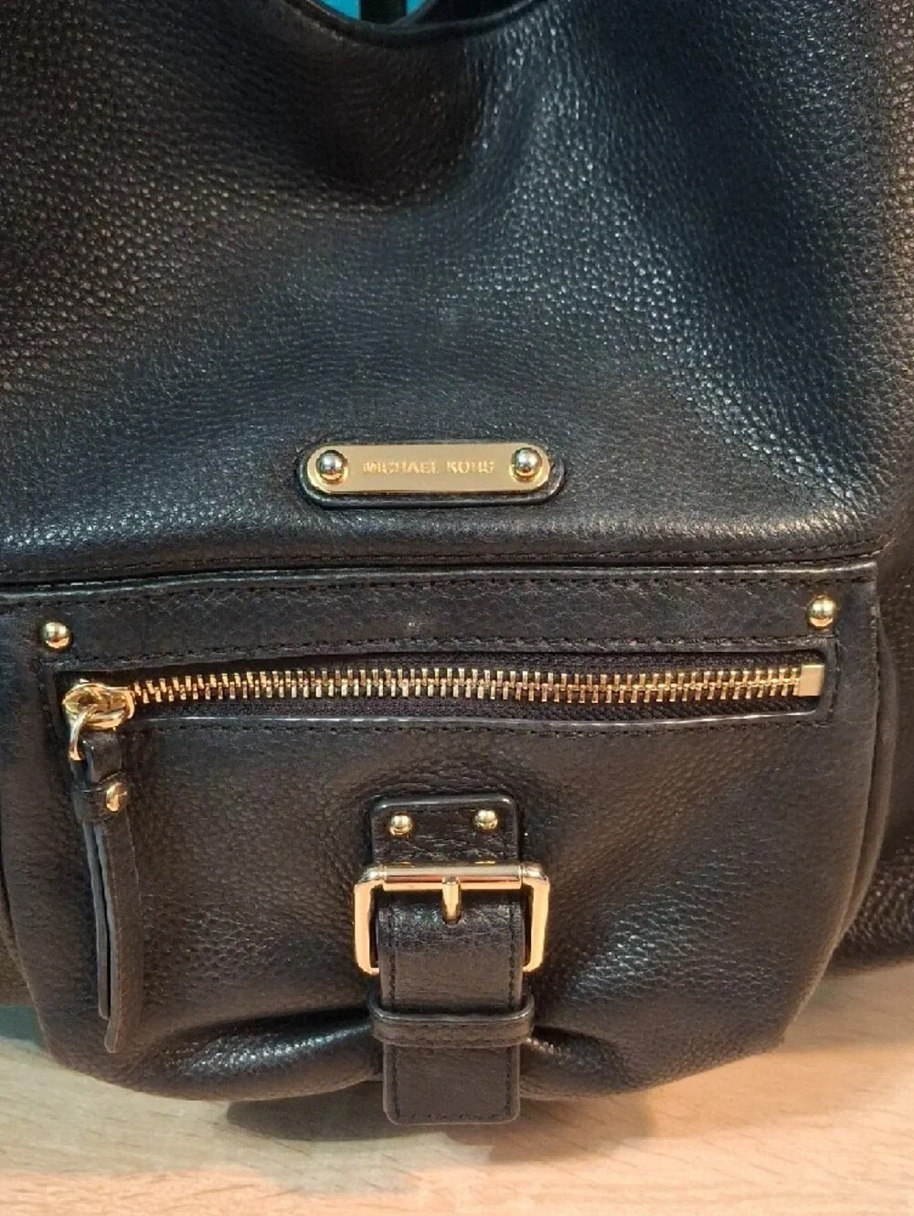 Michael Kors Fulton Black Pebbled Leather Hobo with Gold Hardware